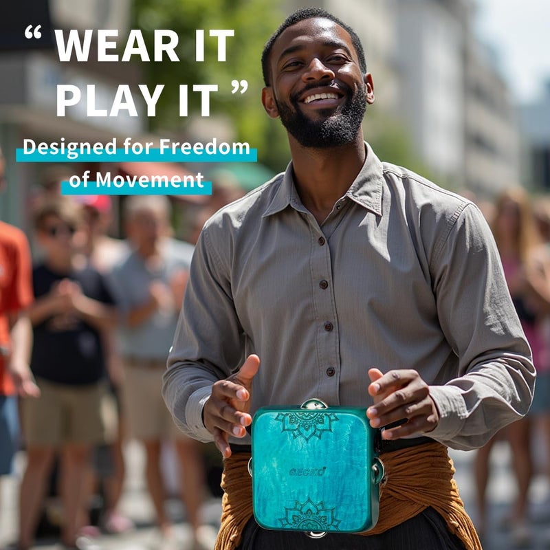 GECKO Tambourine Cajon Drum with Jingles, Wearable Strap, Storage Bag, Handheld Percussion Instrument, Portable Cajon for Rhythm Practice & Live Performance (Blue) - Image 2